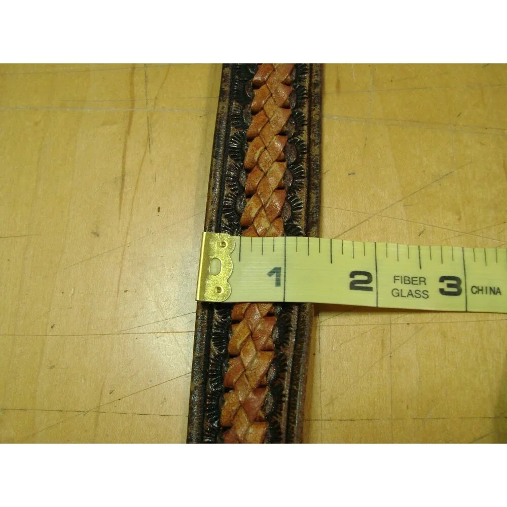 Mens Two Tone Brown Leather Braided Inlaid Belt Size 42 Made in Mexico Vintage